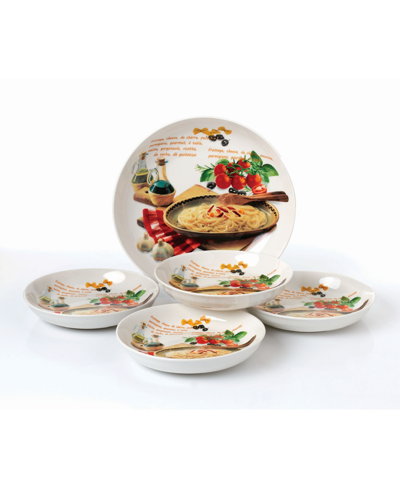 Lorren Home Trends Porcelain Pasta Mamma Mia Design, Set Of 5 In Multi