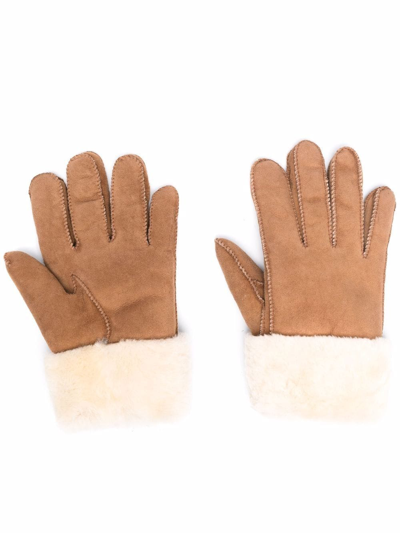 Parajumpers Shearling Logo-plaque Gloves In Brown
