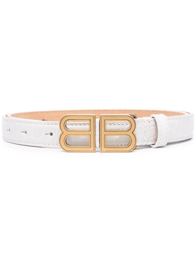 Balenciaga Bb-buckle Leather Belt In White