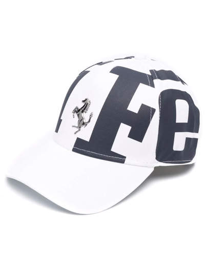 Ferrari Logo-plaque Graphic-print Cotton Baseball Cap In White