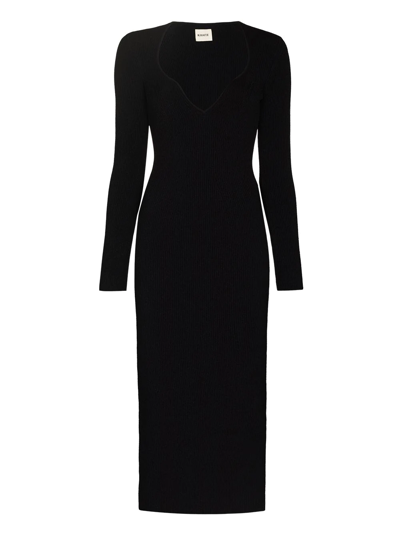 Khaite The Alessandra Long Sleeve Rib Bustier Dress In Black