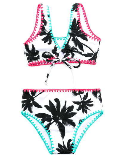 Brigitte Kids' Palm Tree Print Bikini In White