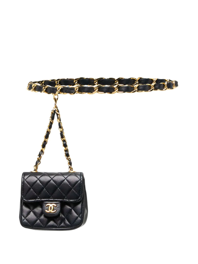 Pre-owned Chanel 1980-1990s Micro Classic Flap Belt Bag In Black
