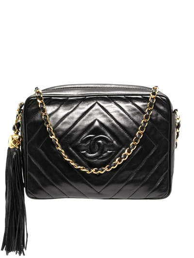 Pre-owned Chanel 1992 Cc Tassel Crossbody Bag In Black