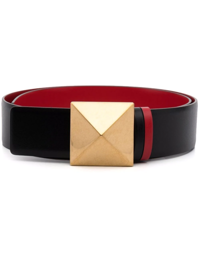 Valentino Garavani Black And Red One Stud Reversible Leather Belt