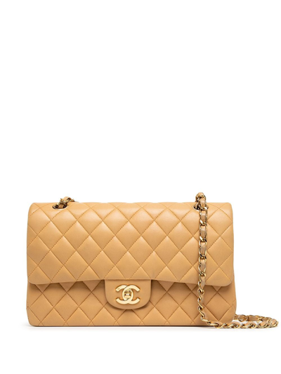 Pre-owned Chanel Double Flap 中号单肩包 In Brown
