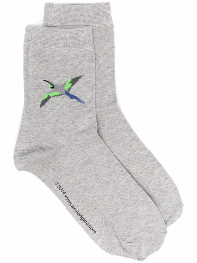 Axel Arigato Intarsia-knit Bird Socks In Grey