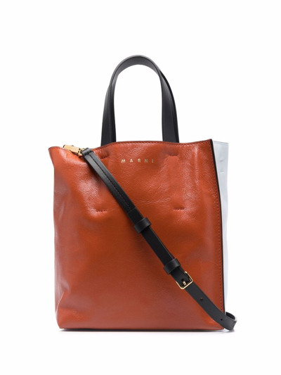 Marni Leather Colour-block Tote Bag In Orange