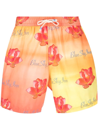Blue Sky Inn Swim Logo Shorts Orange Floral