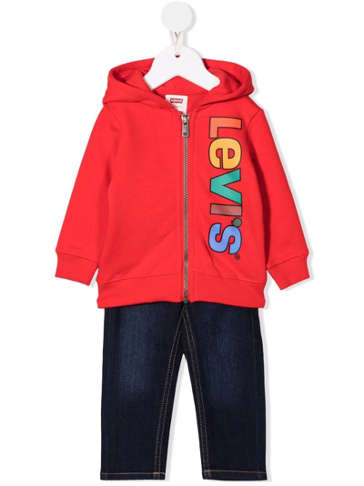 Levi's Babies' Logo-print Two-piece Tracksuit Set In Red