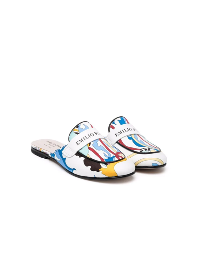 Emilio Pucci Junior Kids' Logo-print Slip-on Sandals In White