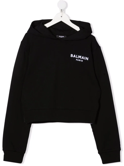 Balmain Kids Black Small Logo Zip-up Hoodie