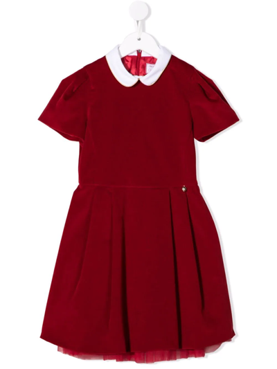 Simonetta Kids' Red Cotton Layered Velvet Dress In Rosso