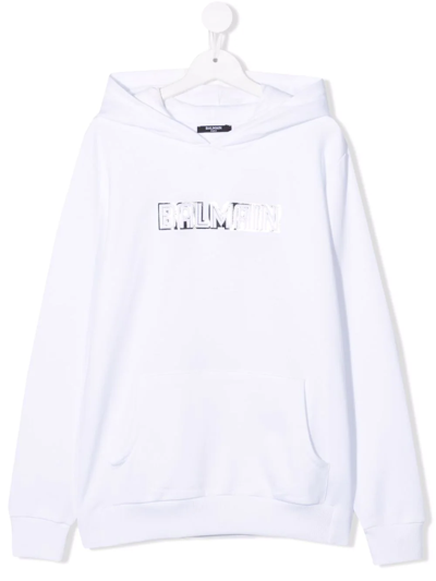 Balmain Kids' Logo-print Hoodie In White