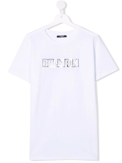 Balmain Kids' Logo-print T-shirt In White