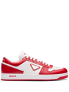 Prada Man Two-tone Leather Downtown Sneakers In White Red