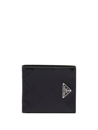 Prada Triangle-panelled Logo-plaque Wallet In Black