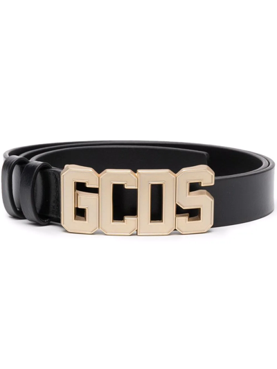 Gcds Logo-buckle Leather Belt In Black