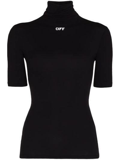 Off-white Logo Print Black Turtle Neck T-shirt In Nero