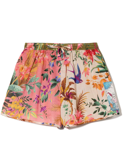 Zimmermann Kids' Floral-print Cotton Shorts In Pink