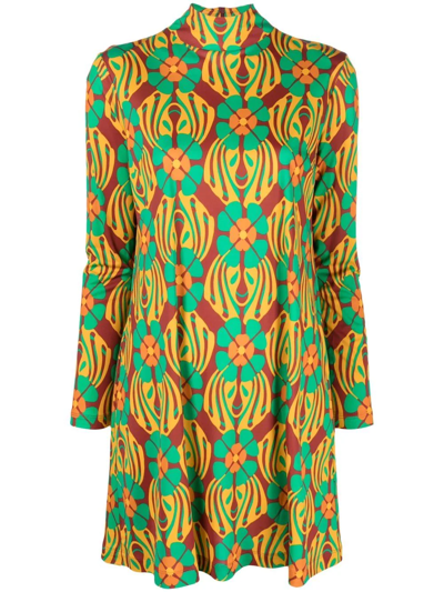 La Doublej Graphic-print Long-sleeve Dress In Orange