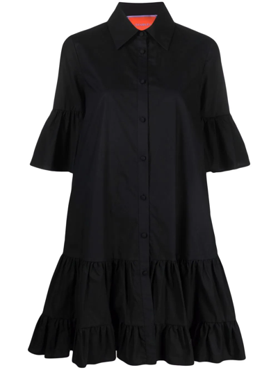 La Doublej Short-sleeve Ruffle-hem Dress In Black