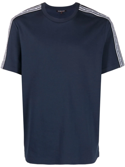 Michael Kors Striped Logo-print T-shirt In Navy