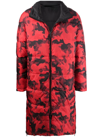 Michael Kors Camouflage-print Reversible Coat In Red