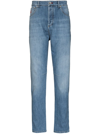 Brunello Cucinelli Logo-patch Slim-fit Jeans In Blue