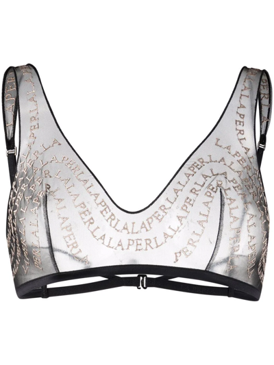 La Perla Bralette Logo-embroidered Tulle Bra In Black