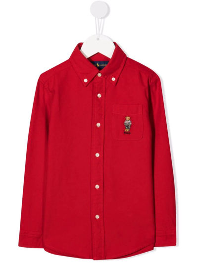 Ralph Lauren Kids' Polo Bear-embroidered Button-dow Shirt In Red
