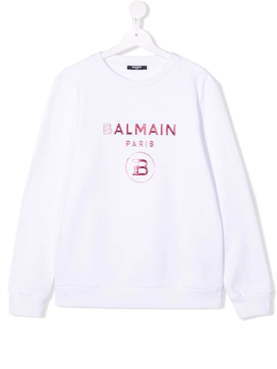 Balmain Teen Embossed-logo Sweatshirt In White