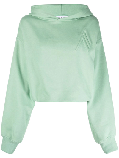 Attico Cropped Embroidered-motif Hoodie In Green