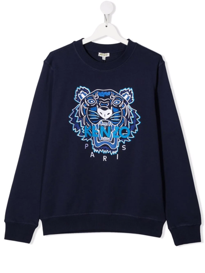 Kenzo Kids' Tiger-print Cotton Sweatshirt In Blue