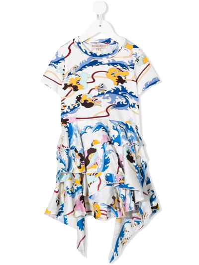 Emilio Pucci Junior Kids' Graphic Print Asymmetric T-shirt Dress In Multi