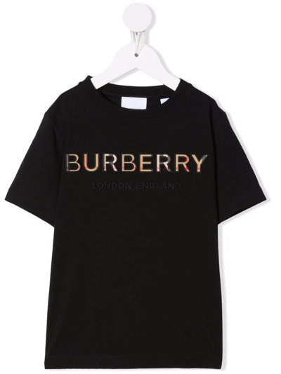 Burberry Kids' Signature Check Logo T-shirt In Black