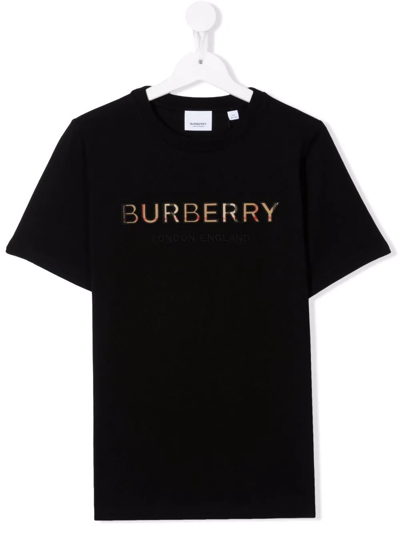 Burberry Teen Check-logo T-shirt In Brown