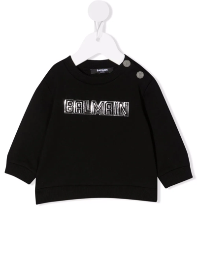 Balmain Babies' Metallic Logo-print Sweatshirt In Black
