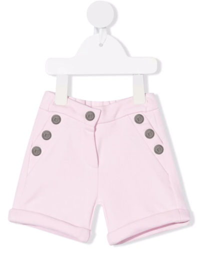 Balmain Babies' Logo压纹纽扣短裤 In Pink