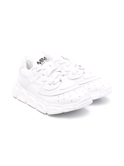 Mm6 Maison Margiela Kids' 皮质低帮运动鞋 In White