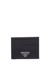 Prada Black Saffiano Card Case With Logo Triangle In Black