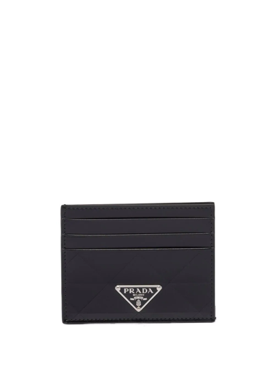Prada Logo Plaque Leather Cardholder In Black