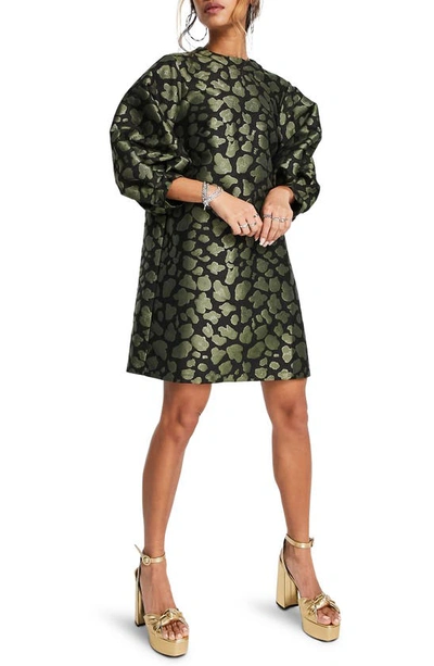 Topshop Metallic Jacquard Animal Mini Dress In Green | ModeSens