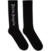 Palm Angels Black Gothic Logo Socks In Black White