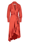 Zimmermann Long Sleeve Asymmetric Silk Wrap Dress In Red