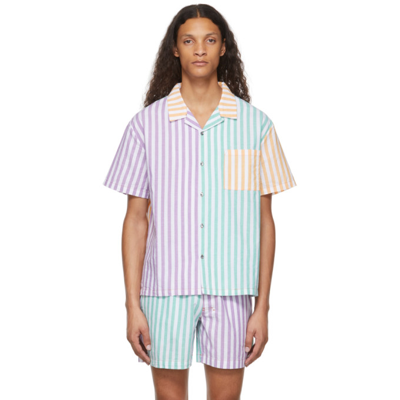 Double Rainbouu Purple Striped Short Sleeve Shirt In Lavender Stripe Comb