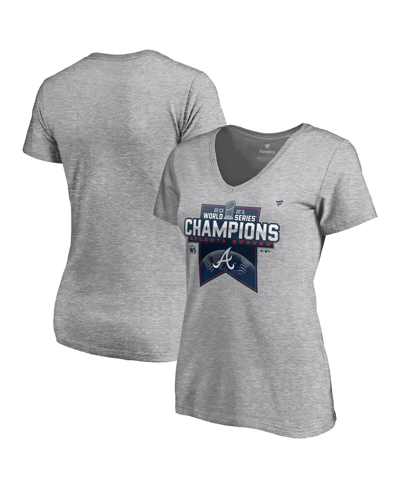 Fanatics Women's Heather Gray Atlanta Braves 2021 World Series Champions Locker Room Plus Size V-neck T-shirt