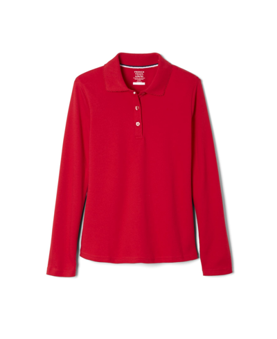 French Toast Little Girls Long Sleeve Interlock Knit Polo With Picot Collar In Red
