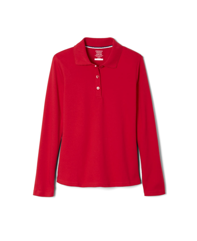 French Toast Kids' Little Girls Long Sleeve Interlock Knit Polo With Picot Collar In Red