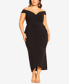 City Chic Ripple Love Off The Shoulder Maxi Dress In Black